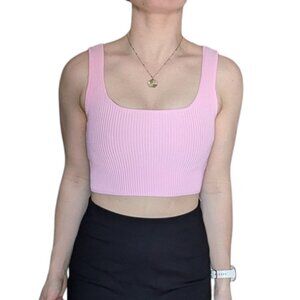 White Fox Boutique Pink Ribbed Square Neck Tank Top Women Size Small